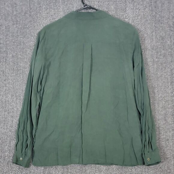 Vintage Anna and Frank Blouse Womens Large Green 100% Silk Long Sleeve Shirt - Picture 7 of 11